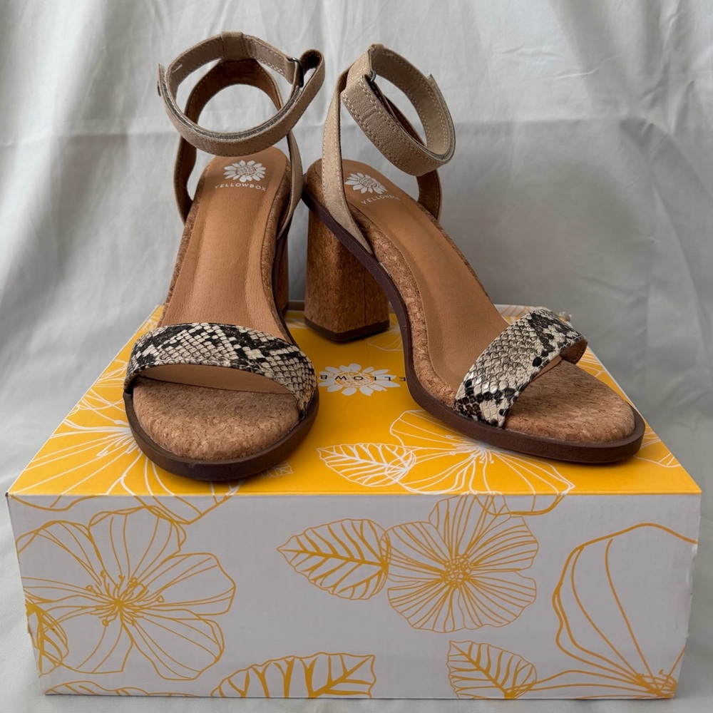 Yellowbox Snakeskin Caikos Tan Cork Heels